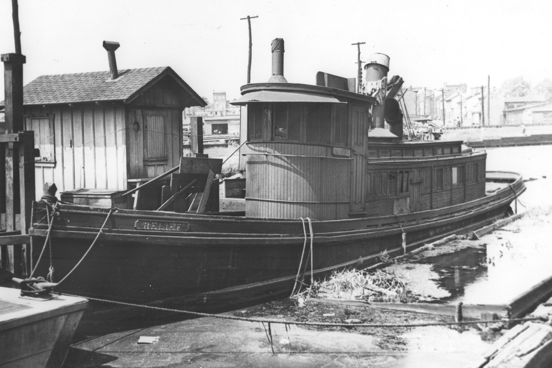 Built in 1884, the tugboat Relief was used for various purposes on the D&R. In addition to towing barges, it also served as an icebreaker.