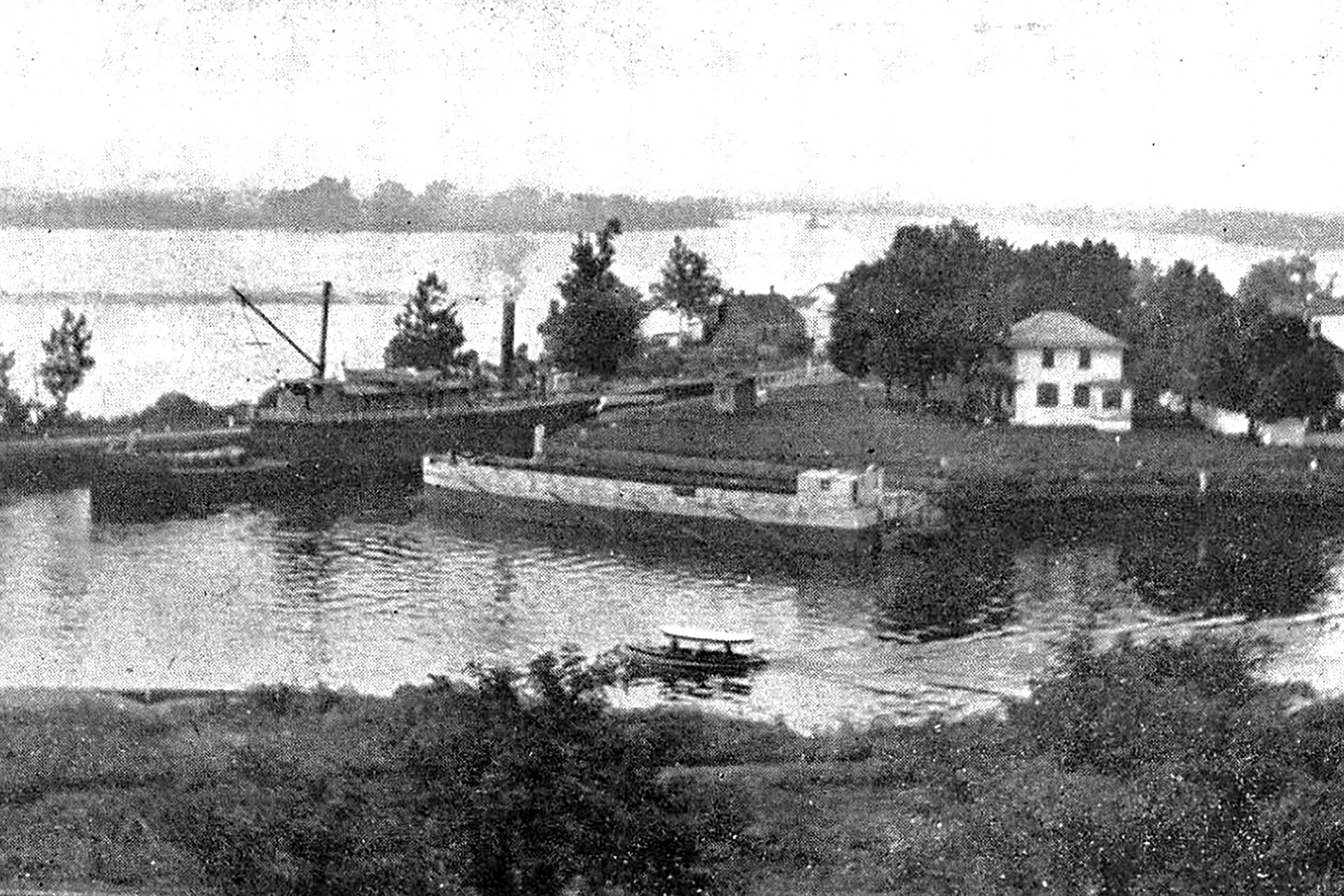 The Delaware & Raritan Canal’s southern terminus was at Bordentown, below Trenton. Here, the boats entered the canal through Lock 1, which connected the canal to Crosswicks Creek and the Delaware River.