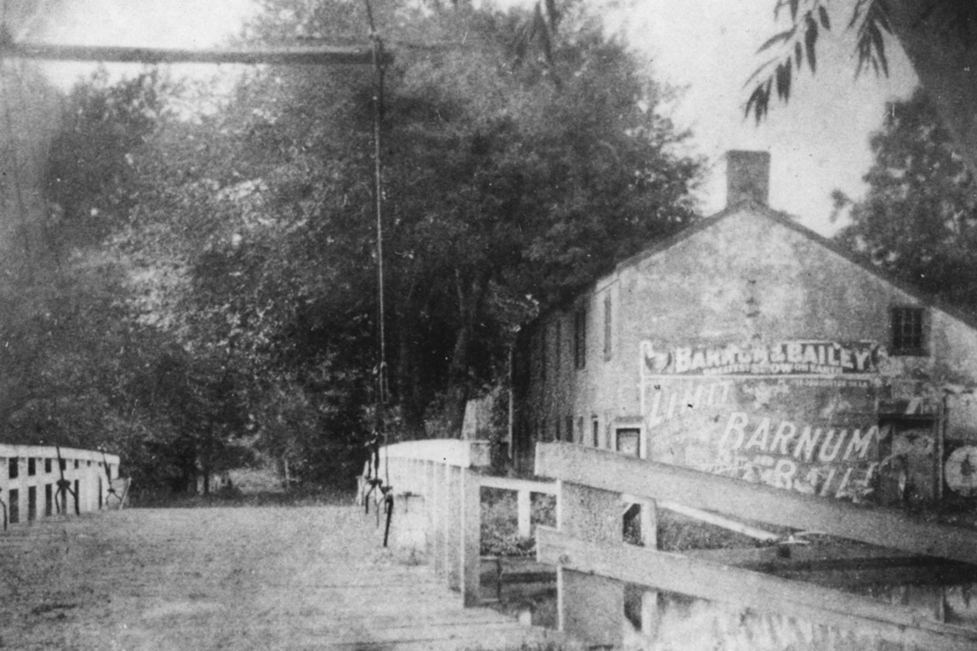 This view looks across the Griggstown causeway towards the Long House. The house served as a store and post office, and at one time, may have been a grain storage facility.