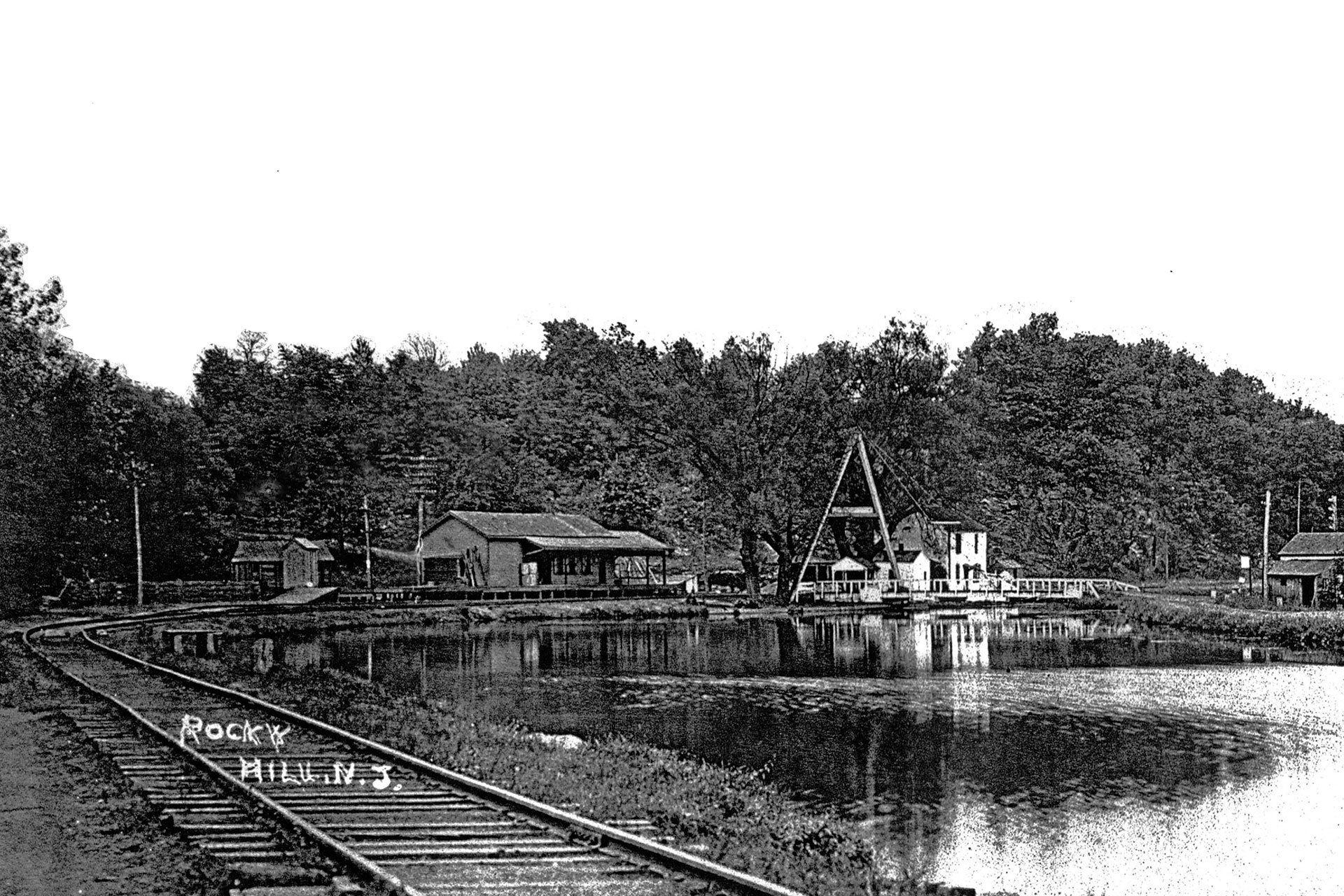 Rocky Hill was a community between Kingston and Griggstown. Here the Rocky Hill branch of the Pennsylvania RR closely followed the path of the canal. This photo dates from the 1930’s.
