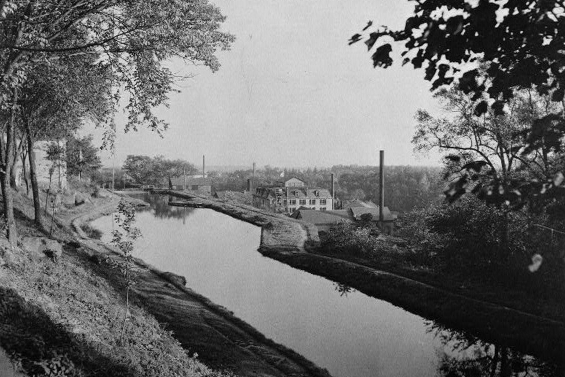 This photo was taken from Main Street, and shows the canal running high above the Boonton Iron Works.