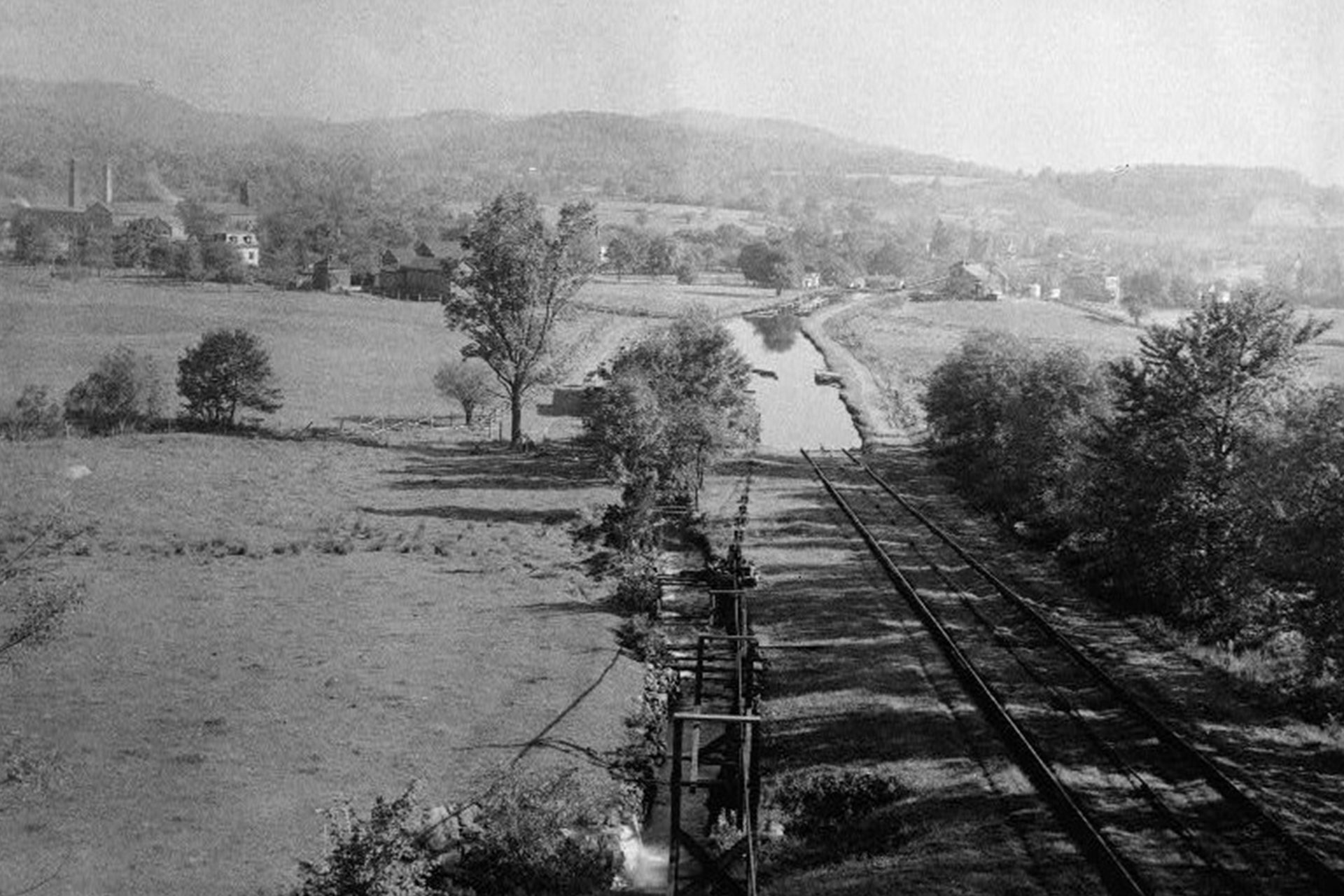 This view, taken from the powerhouse of Plane 8 East, looks east along the canal toward Plane 9 East and the village of Montville.
