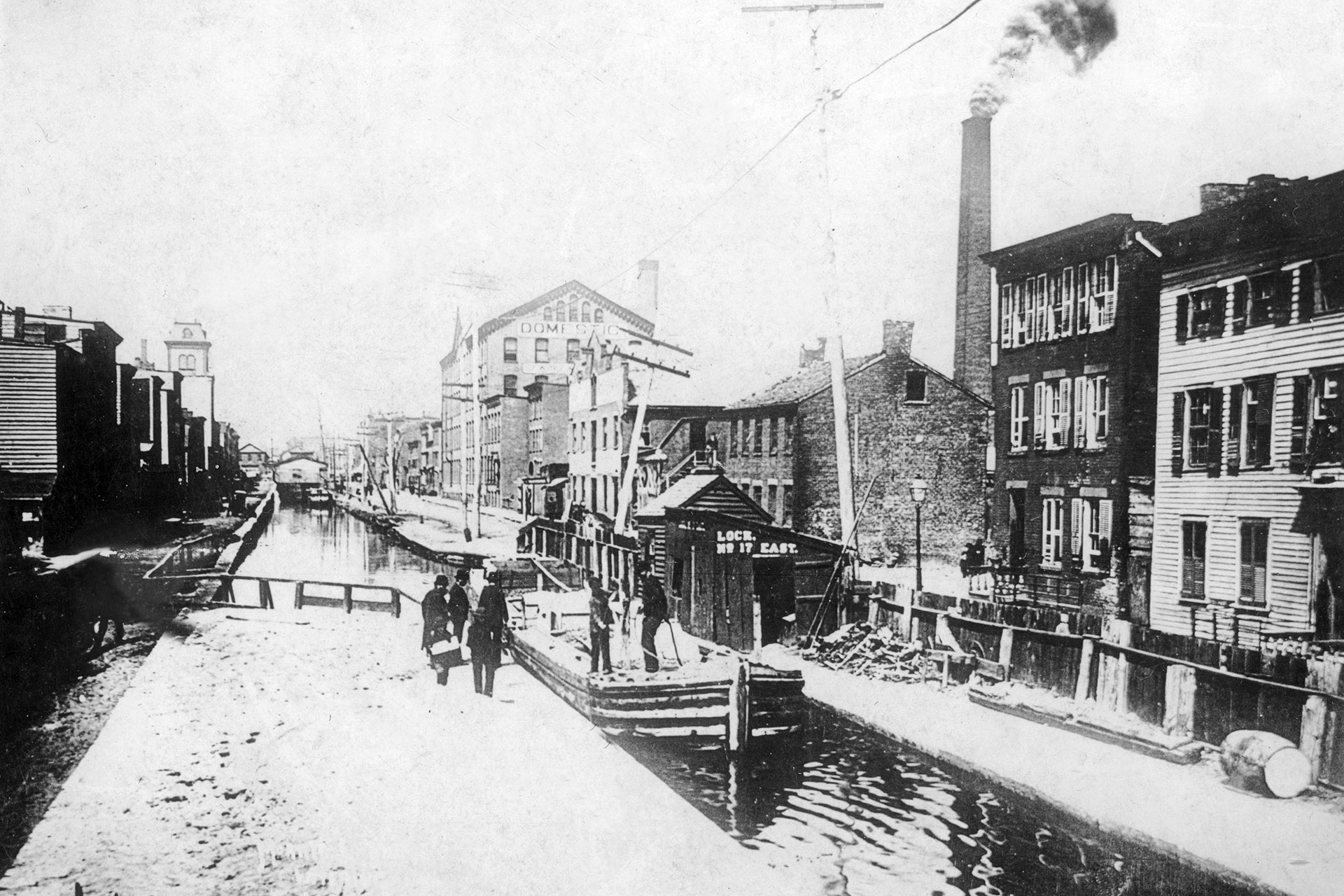 This snowy scene at Lock 17 East in Newark tells us that the boats operated very late into the season.