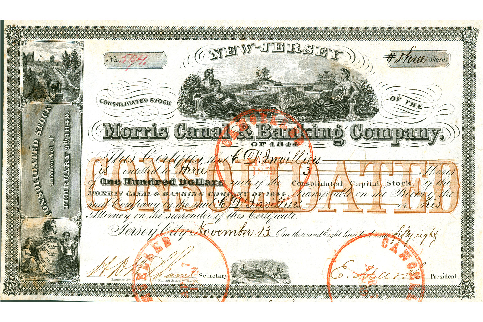 The Morris Canal & Banking Company was formed to build the canal, and stock was sold to finance it.